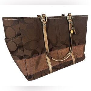 COACH / Authentic Metallic Bronze & Brown Logo Tote / Diaper Bag